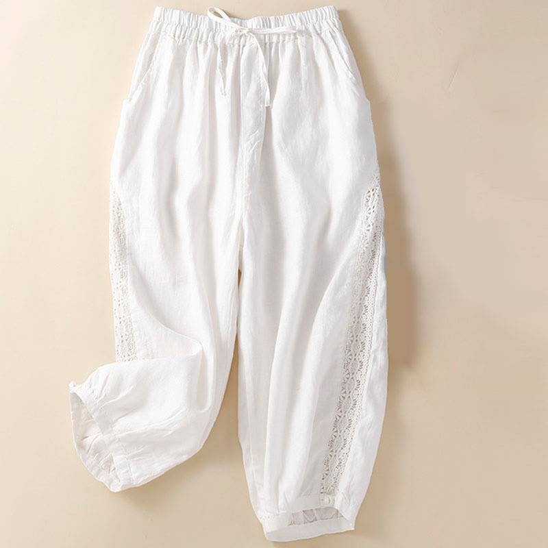 Buddha Stones Solid Color Flower Loose Drawstring Harem Pants With Pockets - image 12