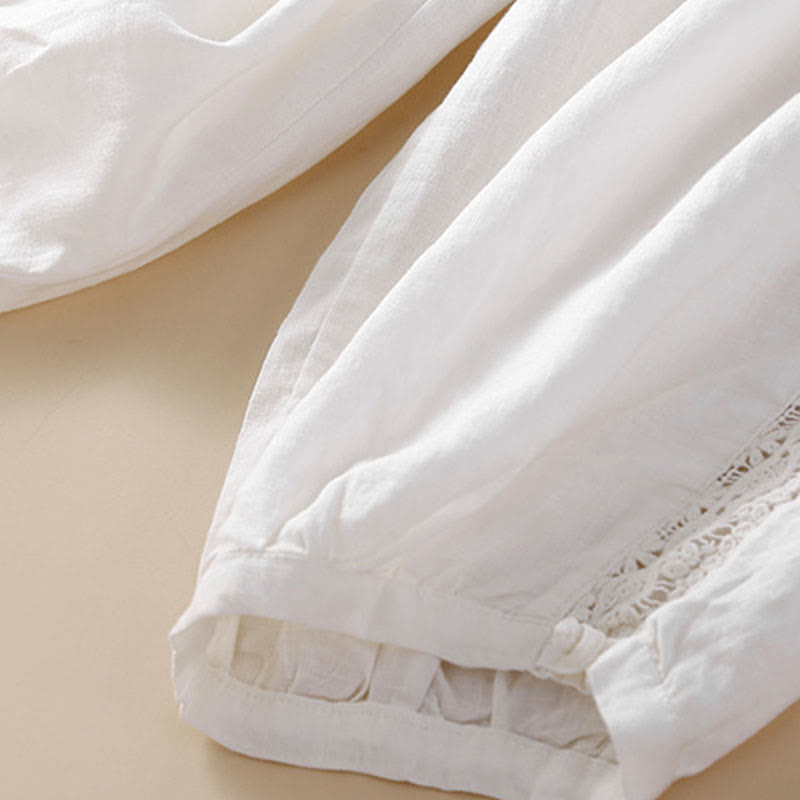 Buddha Stones Solid Color Flower Loose Drawstring Harem Pants With Pockets - image 12