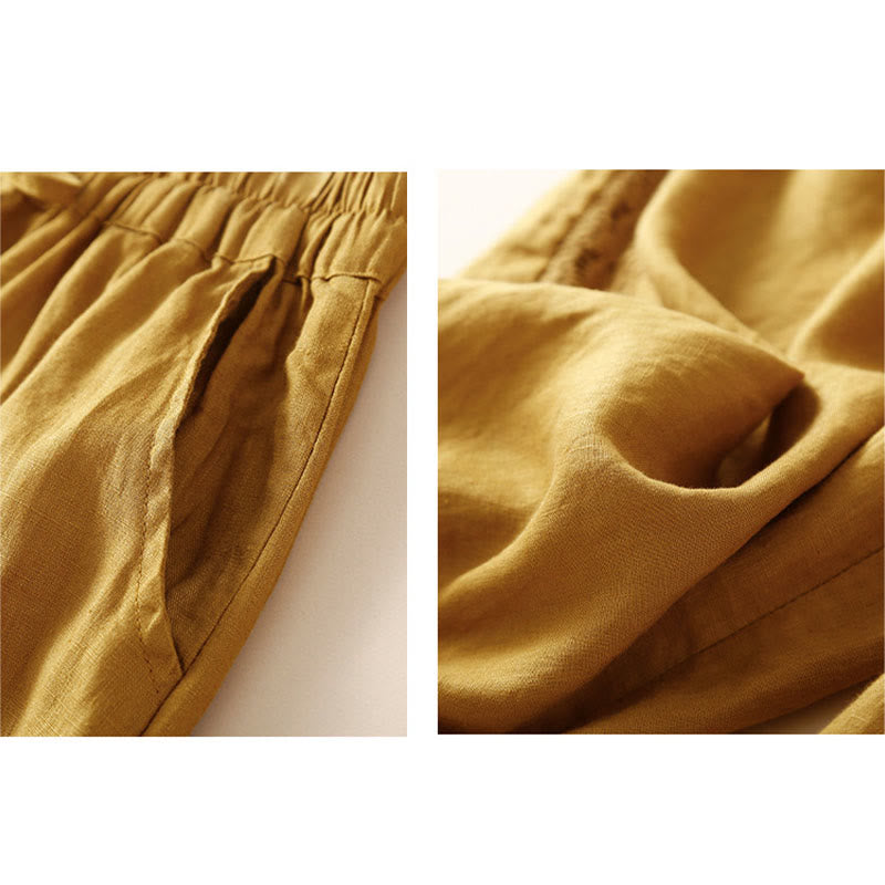 Buddha Stones Solid Color Flower Loose Drawstring Harem Pants With Pockets - image 32