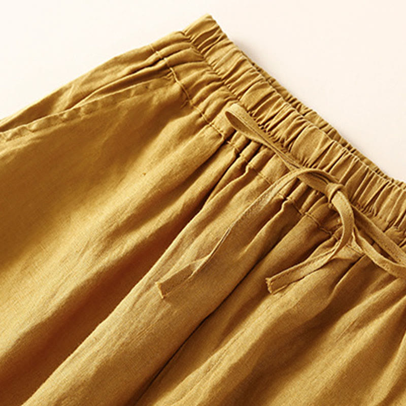 Buddha Stones Solid Color Flower Loose Drawstring Harem Pants With Pockets - image 30