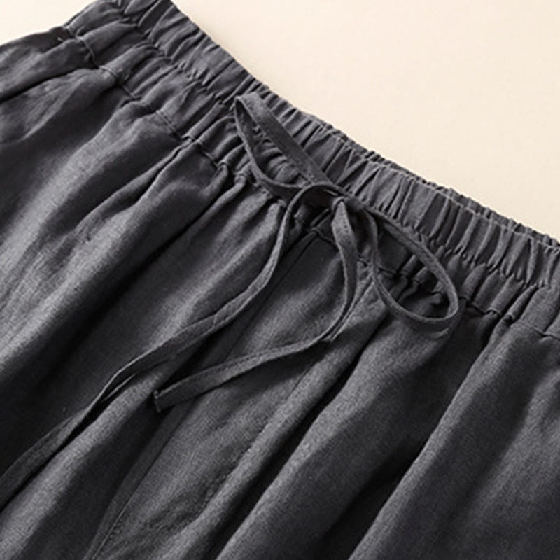 Buddha Stones Solid Color Flower Loose Drawstring Harem Pants With Pockets - image 15