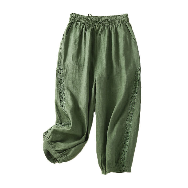 Buddha Stones Solid Color Flower Loose Drawstring Harem Pants With Pockets - image 24