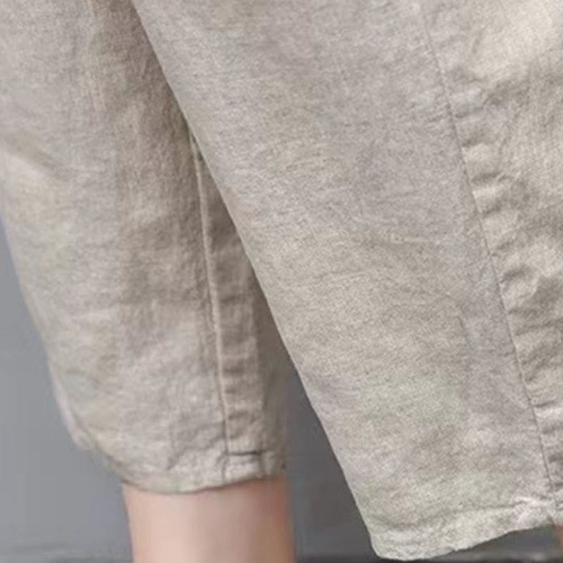 Buddha Stones Vintage Embroidery Elastic Waist Capri Harem Pants With Pockets
