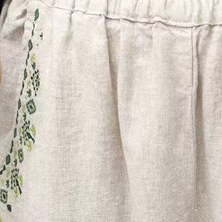 Buddha Stones Vintage Embroidery Elastic Waist Capri Harem Pants With Pockets