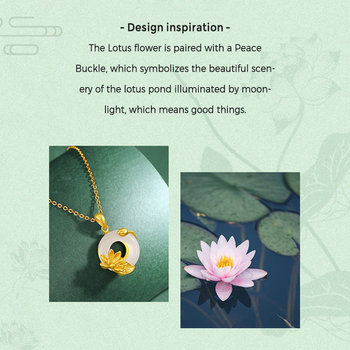 Buddha Stones Natural White Chalcedony Peace Buckle Lotus Pendant S925 Sterling Silver Necklace - image 7