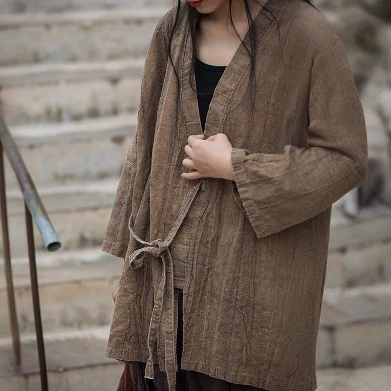 Buddha Stones Tie Dye Lace-up Design Coat Zen Meditation Open Front Top Jacket - image 1