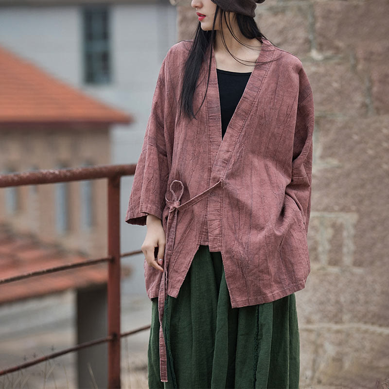 Buddha Stones Tie Dye Lace-up Design Coat Zen Meditation Open Front Top Jacket - image 17