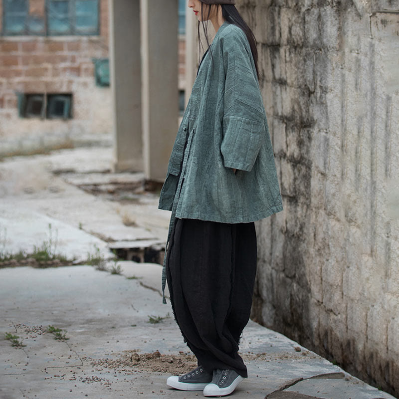 Buddha Stones Tie Dye Lace-up Design Coat Zen Meditation Open Front Top Jacket - image 29