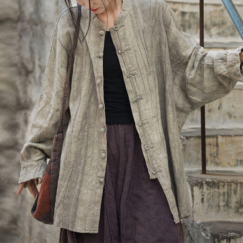 Buddha Stones Tie Dye Frog-Button Long Sleeve Zen Meditation Open Front Jacket - Beige(Top Only)-US4-14，UK/AU8-18，EU36-46 (F) - image 6