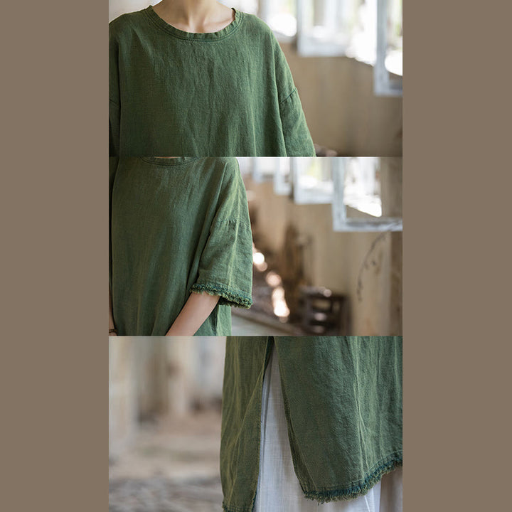 Buddha Stones Ramie Linen Split Hem Top Women's Half Sleeve T-Shirts - image 13