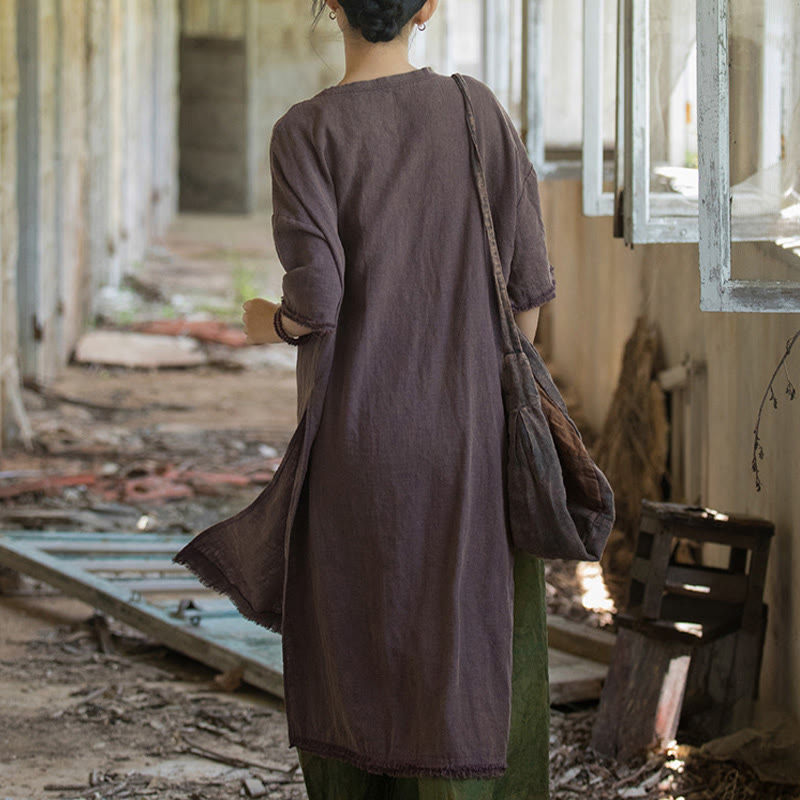 Buddha Stones Mid Length Dress Ramie Linen Half Sleeve Split Hem Top T-Shirt - image 18