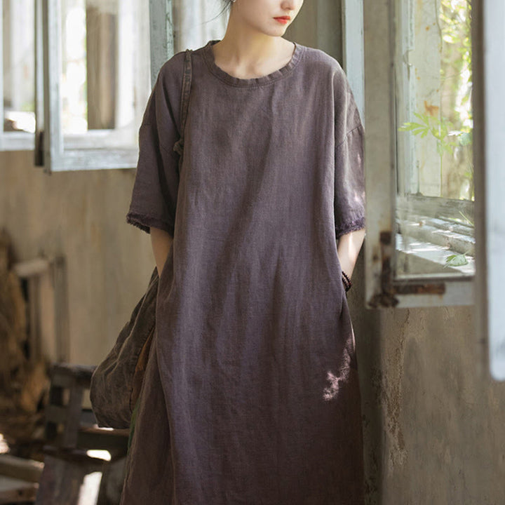 Buddha Stones Ramie Linen Split Hem Top Women's Half Sleeve T-Shirts - image 20