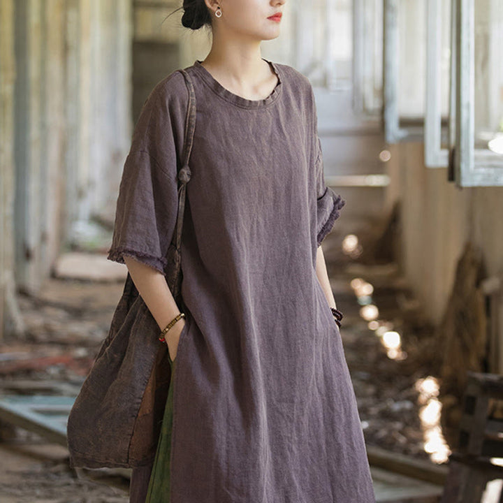 Buddha Stones Ramie Linen Split Hem Top Women's Half Sleeve T-Shirts - image 26
