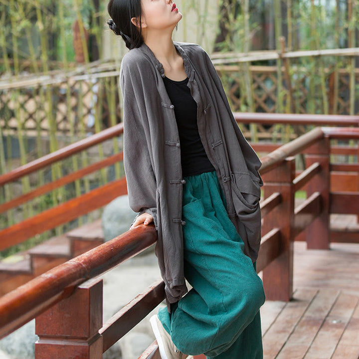 Buddha Stones Frog-Button Long Sleeve Zen Meditation Open Front Jacket With Pockets - image 22