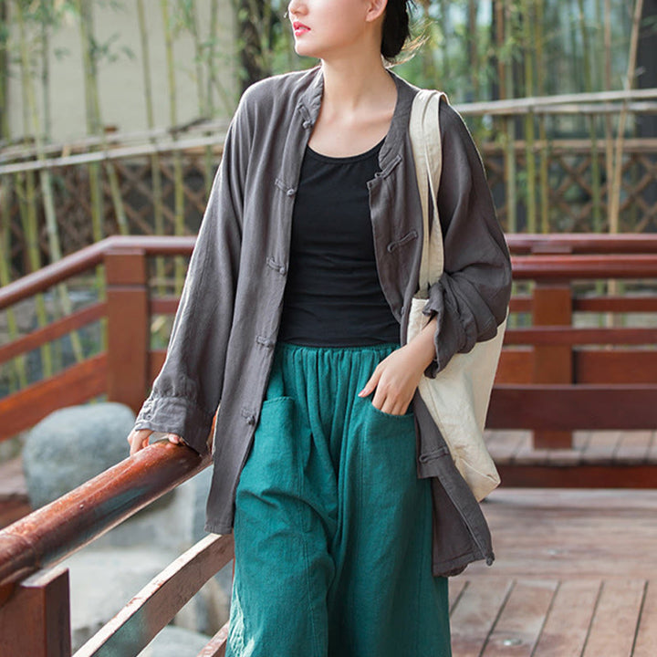 Buddha Stones Frog-Button Long Sleeve Zen Meditation Open Front Jacket With Pockets - image 19