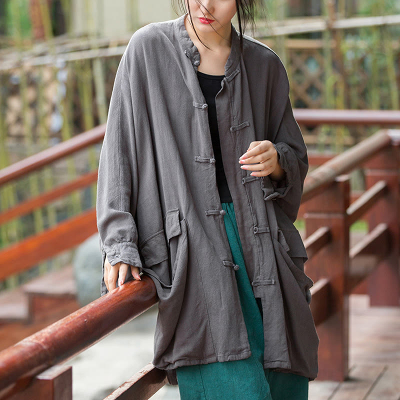 Buddha Stones Frog-Button Long Sleeve Zen Meditation Open Front Jacket With Pockets - image 14