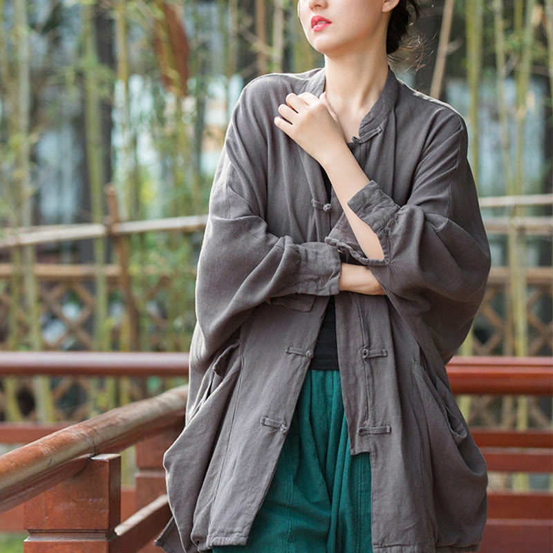 Buddha Stones Frog-Button Long Sleeve Zen Meditation Open Front Jacket With Pockets - image 15