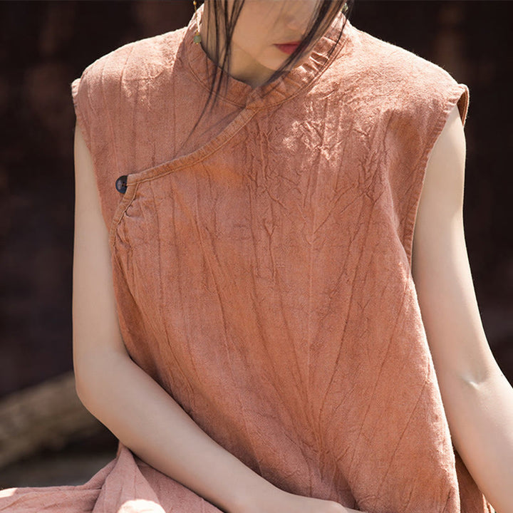 Buddha Stones Handmade Tie Dye Midi Dress Linen Sleeveless Dress - image 6