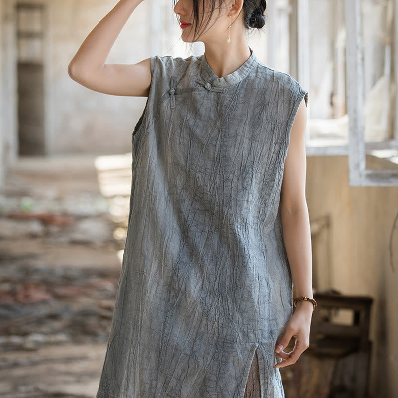 Buddha Stones Handmade Tie Dye Ramie Linen Frog-Button Sleeveless Vest - image 3