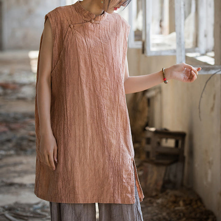 Buddha Stones Handmade Tie Dye Ramie Linen Frog-Button Sleeveless Vest - image 9