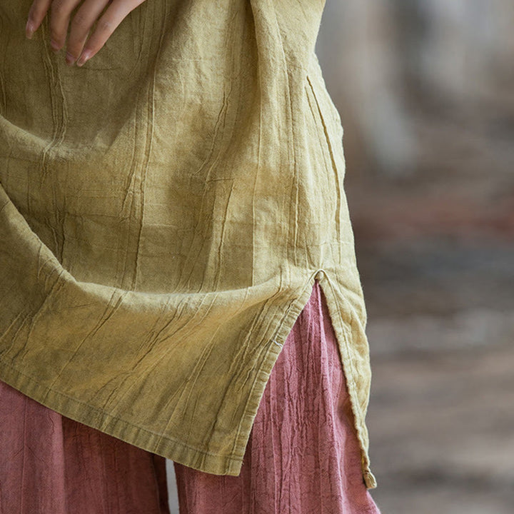 Buddha Stones Handmade Tie Dye Ramie Linen Frog-Button Sleeveless Vest - image 16