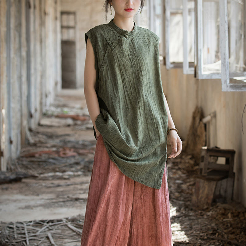 Buddha Stones Handmade Tie Dye Ramie Linen Frog-Button Sleeveless Vest - image 24