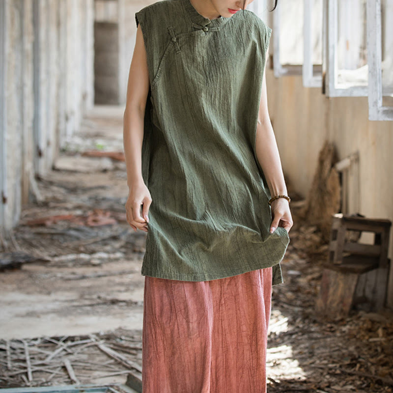 Buddha Stones Handmade Tie Dye Ramie Linen Frog-Button Sleeveless Vest - image 26