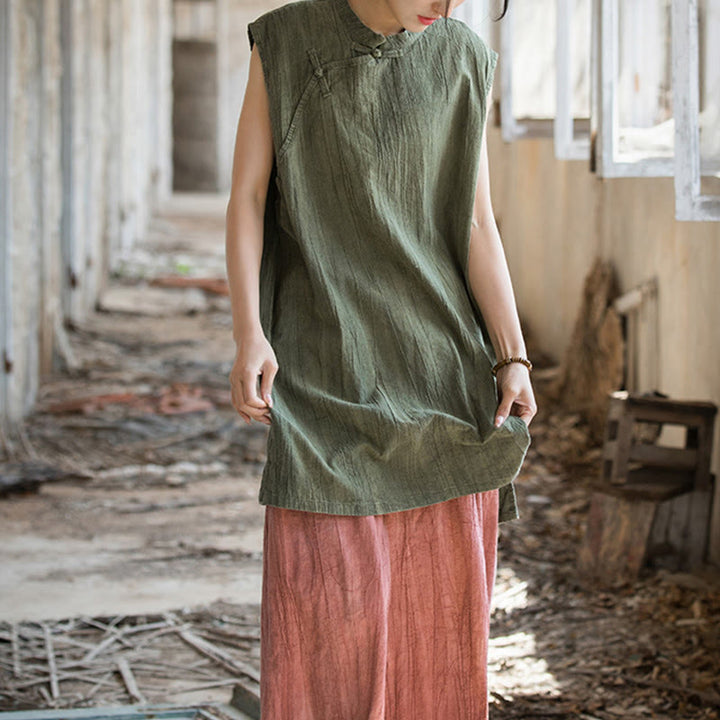 Buddha Stones Handmade Tie Dye Ramie Linen Frog-Button Sleeveless Vest - image 26