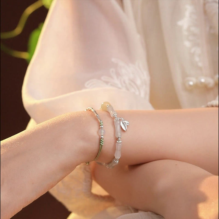 Buddha Stones 925 Sterling Silver Natural Tianshan Jade Bamboo Charm Luck Bracelet - image 5