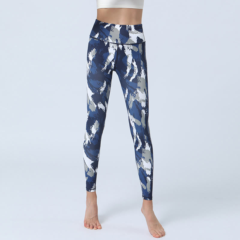 Buddha Stones Flowers Leaves Print Sports Fitness Yoga High Waist Leggings Women's Yoga Pants - Dark Blue White - US8-10，UK/AU12-14，EU40-42 (XL) - image 1