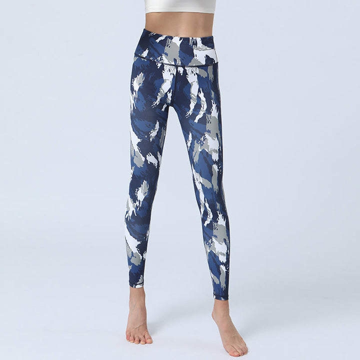 Buddha Stones Flowers Leaves Print Sports Fitness Yoga High Waist Leggings Women's Yoga Pants - Dark Blue White - US8-10，UK/AU12-14，EU40-42 (XL) - image 1
