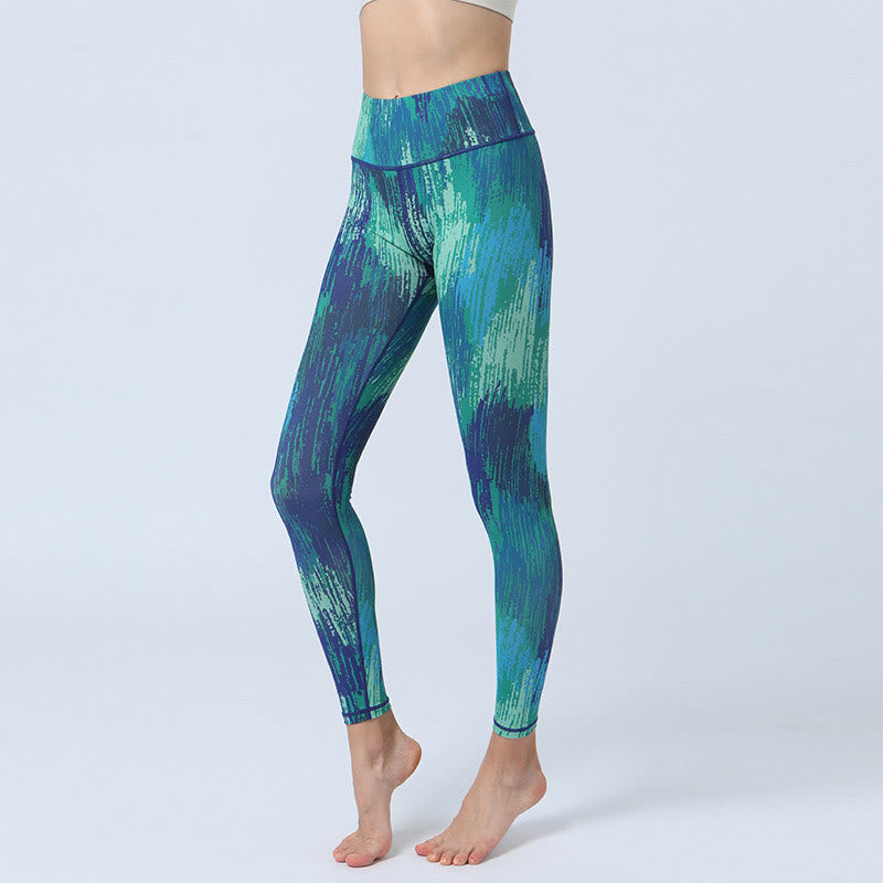 Buddha Stones Leaves Pattern Sports Fitness Yoga High Waist Leggings Women's Yoga Pants - Green Blue - US8-10，UK/AU12-14，EU40-42 (XL) - image 7