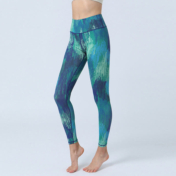Buddha Stones Leaves Pattern Sports Fitness Yoga High Waist Leggings Women's Yoga Pants - Green Blue - US8-10，UK/AU12-14，EU40-42 (XL) - image 7
