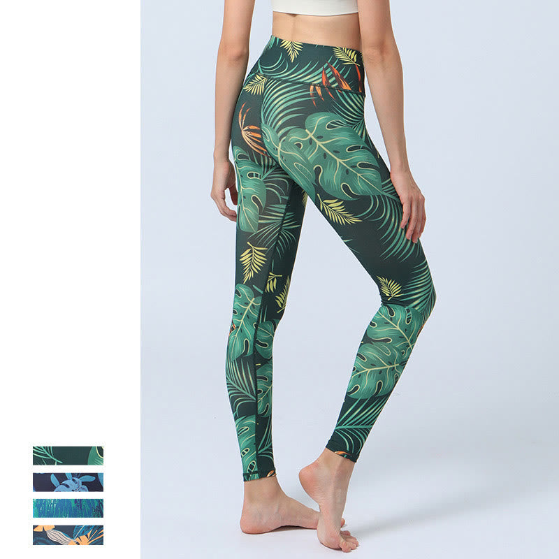 Buddha Stones Leaves Pattern Sports Fitness Yoga High Waist Leggings Women's Yoga Pants - image 4
