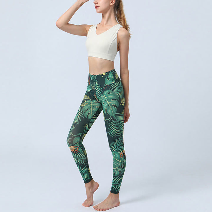 Buddha Stones Leaves Pattern Sports Fitness Yoga High Waist Leggings Women's Yoga Pants - image 5