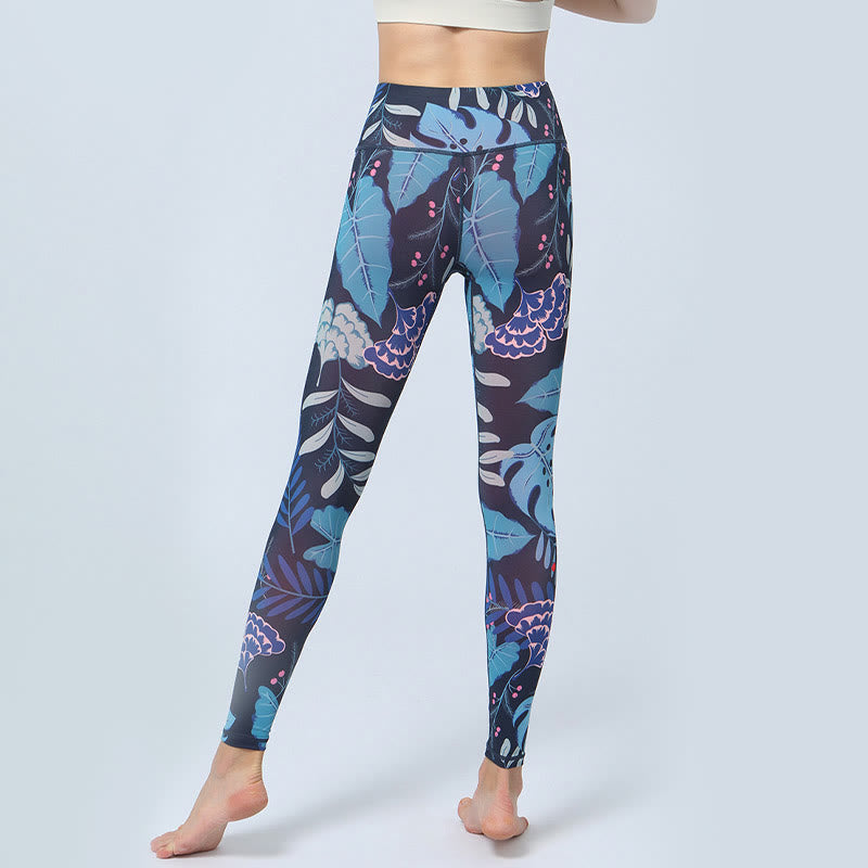 Buddha Stones Leaves Pattern Sports Fitness Yoga High Waist Leggings Women's Yoga Pants - image 12