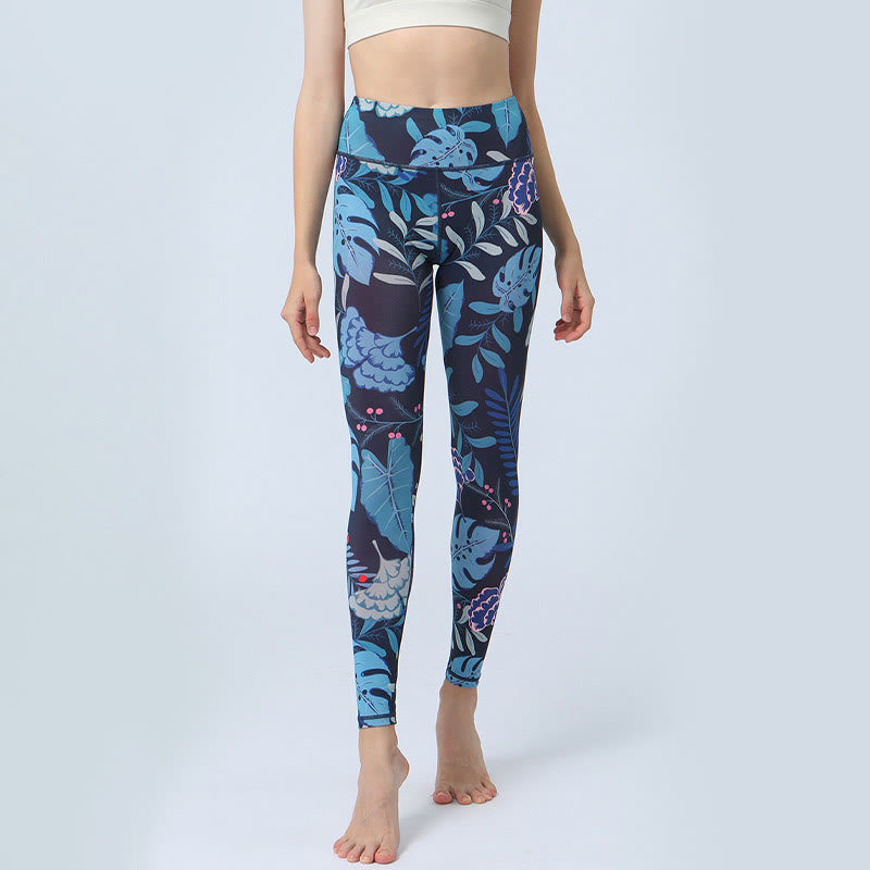 Buddha Stones Leaves Pattern Sports Fitness Yoga High Waist Leggings Women's Yoga Pants - image 11