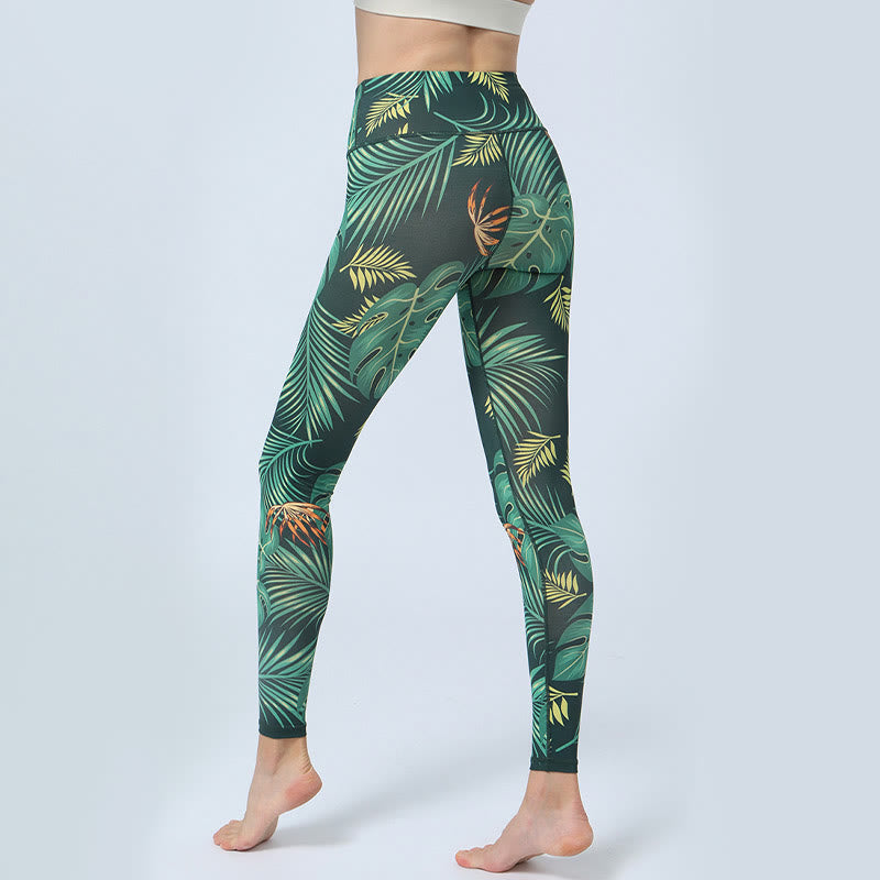 Buddha Stones Leaves Pattern Sports Fitness Yoga High Waist Leggings Women's Yoga Pants - image 3