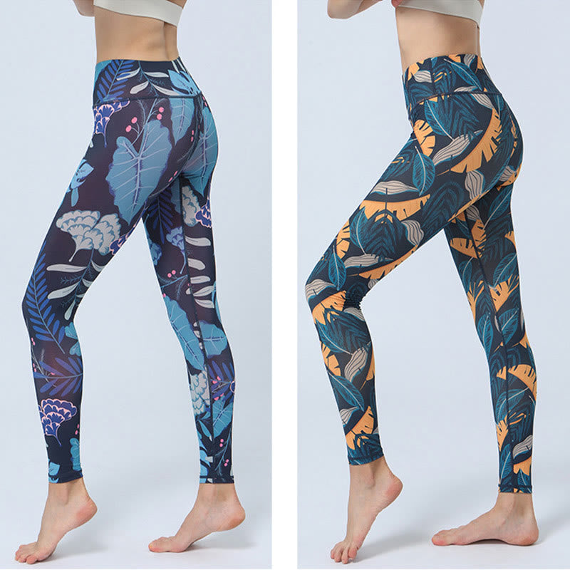 Buddha Stones Leaves Pattern Sports Fitness Yoga High Waist Leggings Women's Yoga Pants