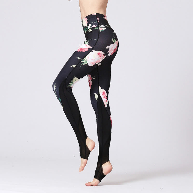 Buddha Stones Rose Peony Flower Print Design Sports Fitness Yoga Leggings Women's Yoga Pants - Rose Flower - US8-10，UK/AU12-14，EU40-42 (XL) - image 1