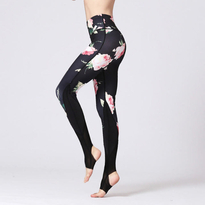 Buddha Stones Rose Peony Flower Print Design Sports Fitness Yoga Leggings Women's Yoga Pants - Rose Flower - US8-10，UK/AU12-14，EU40-42 (XL) - image 1