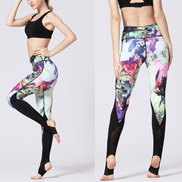 Buddha Stones Rose Peony Flower Print Design Sports Fitness Yoga Leggings Women's Yoga Pants