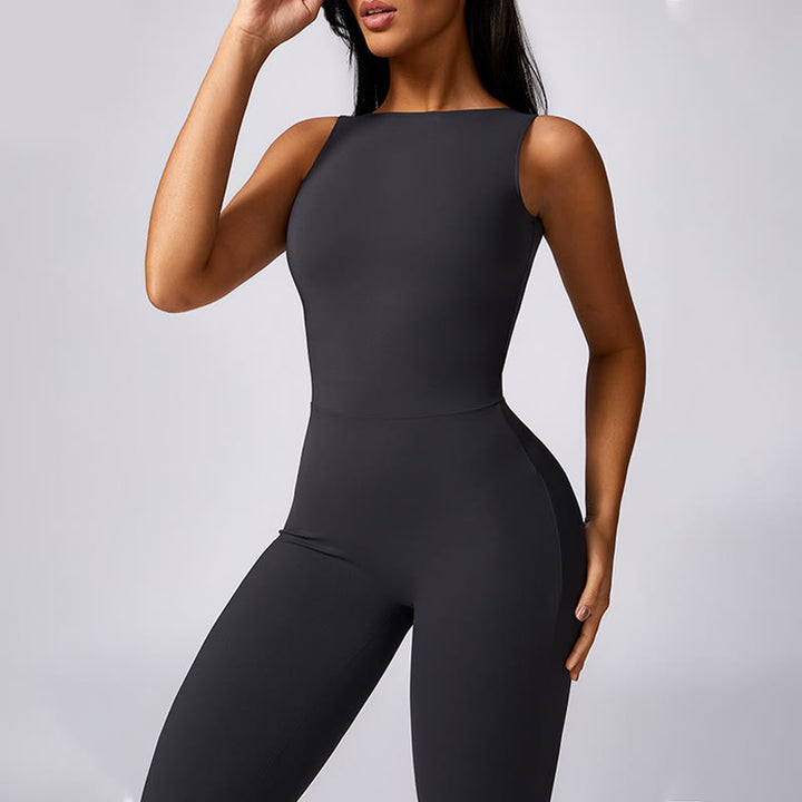 Buddha Stones Women Casual Sleeveless Jumpsuit Flare Pants Sports Fitness Yoga Bodysuit - image 19
