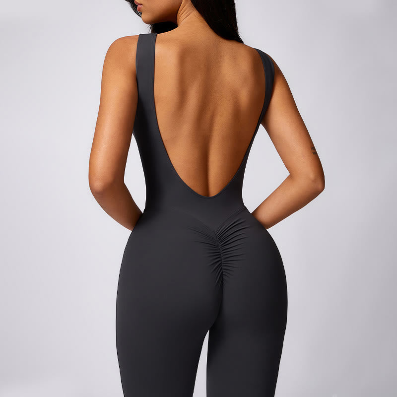 Buddha Stones Women Casual Sleeveless Jumpsuit Flare Pants Sports Fitness Yoga Bodysuit - image 18