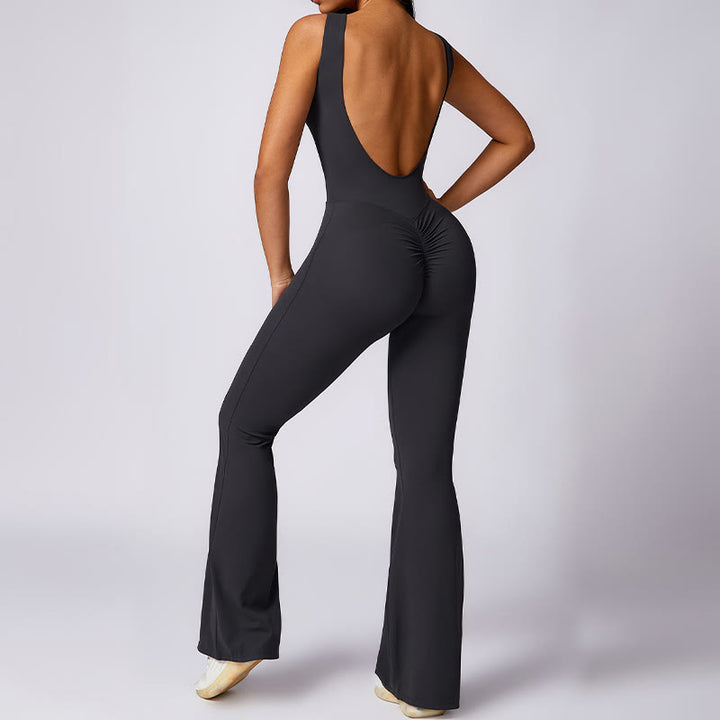 Buddha Stones Women Casual Sleeveless Jumpsuit Flare Pants Sports Fitness Yoga Bodysuit - image 16