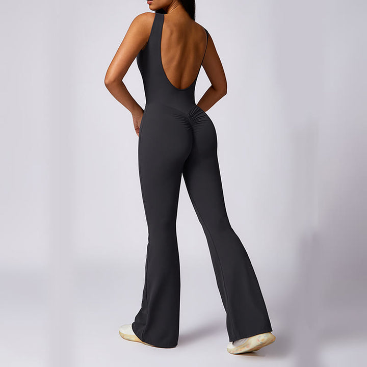 Buddha Stones Women Casual Sleeveless Jumpsuit Flare Pants Sports Fitness Yoga Bodysuit - image 17