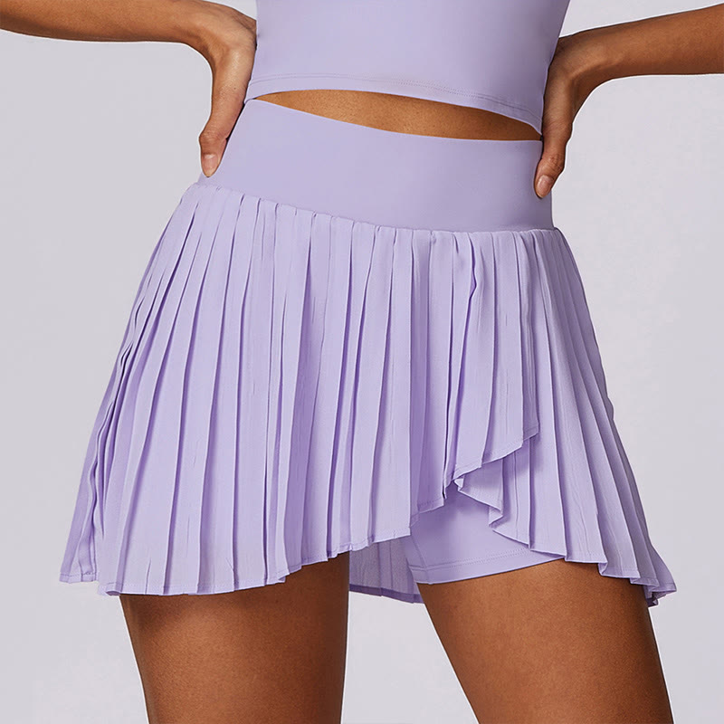 Buddha Stones Polo Collar Crop Tank Top Tennis Skirts Pleated Shorts With Pocket Sports Yoga Outfits - Purple - Shorts - US8-10，UK/AU12-14，EU40-42 (XL) - image 8