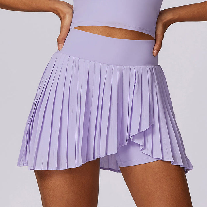 Buddha Stones Polo Collar Crop Tank Top Tennis Skirts Pleated Shorts With Pocket Sports Yoga Outfits - Purple - Shorts - US8-10，UK/AU12-14，EU40-42 (XL) - image 8