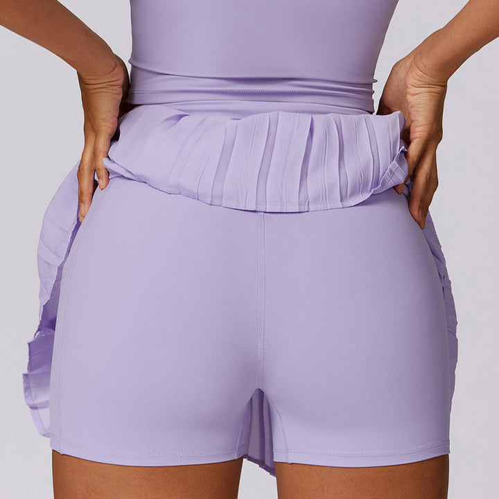Buddha Stones Polo Collar Crop Tank Top Tennis Skirts Pleated Shorts With Pocket Sports Yoga Outfits - image 11