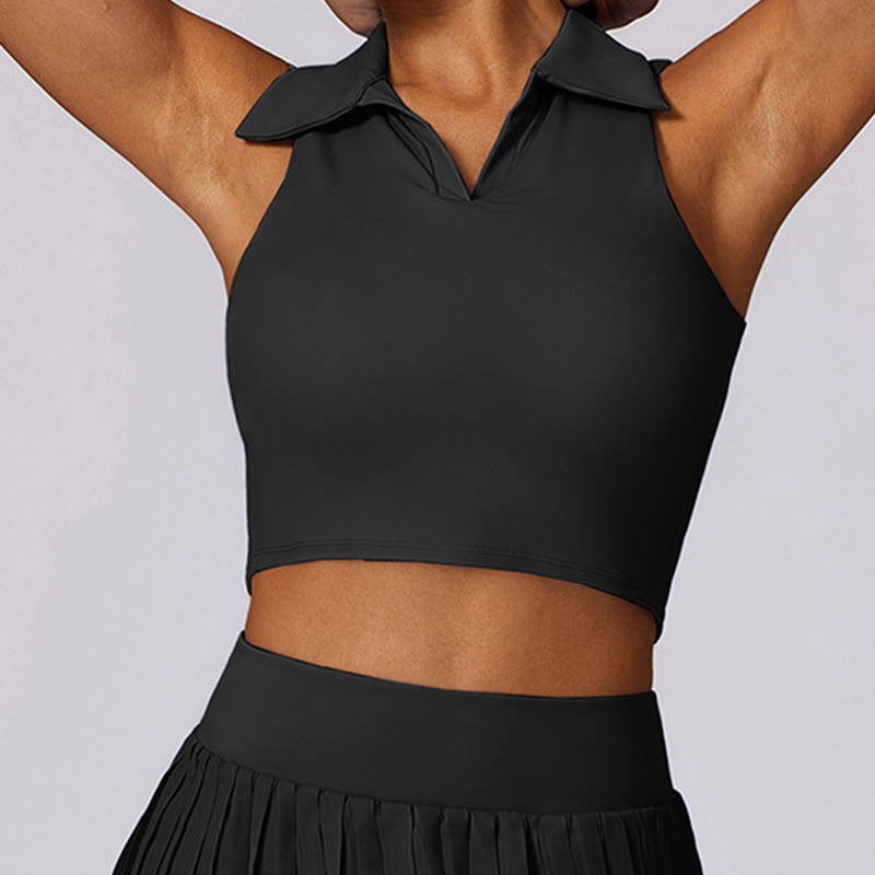 Buddha Stones Polo Collar Crop Tank Top Tennis Skirts Pleated Shorts With Pocket Sports Yoga Outfits - image 18